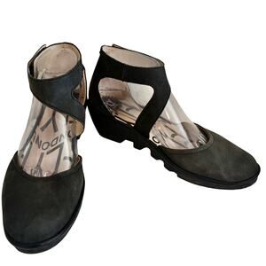 Fly London Piat Nubuck Leather Mary Jane Wedge Shoes w/ Ankle Strap Retro 39